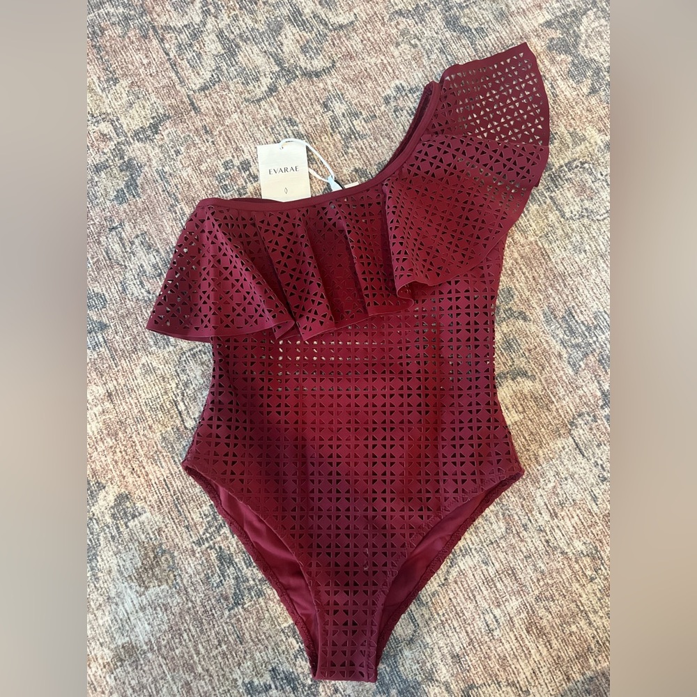 Evarae Irene One Shoulder Laser Cut Swimsuit XS